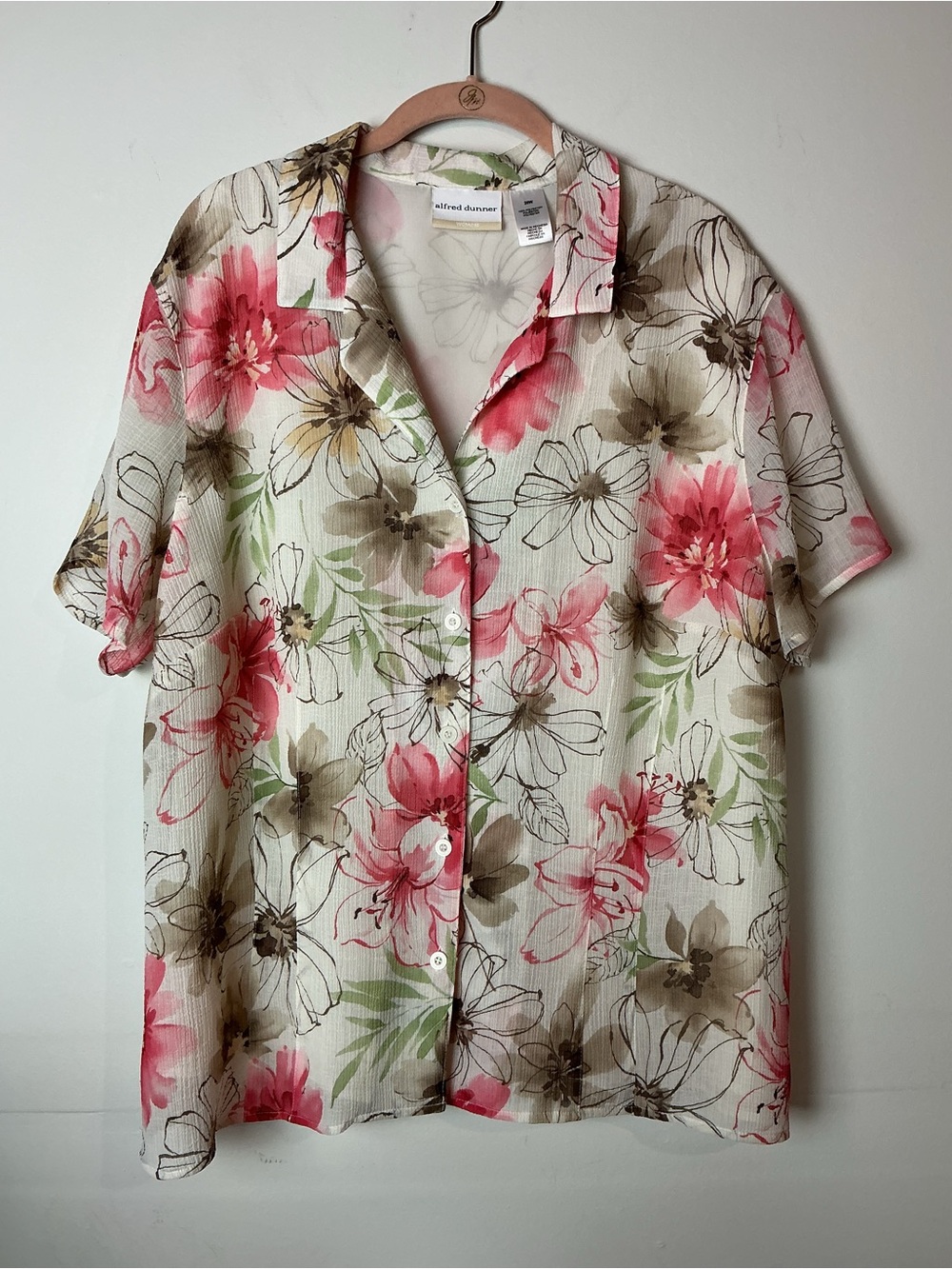 Vtg Alfred Dunner Floral Collared Button-Front Short Sleeve Blouse Plus 20W 90s